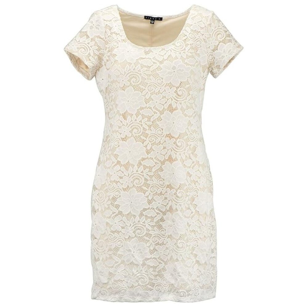 !! NWT Tiana B. White Nude Floral Lace Short Sleeve Mini Dress sz L